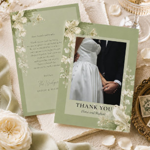 Elegant Pistachio Green Floral Wedding Thank You Card