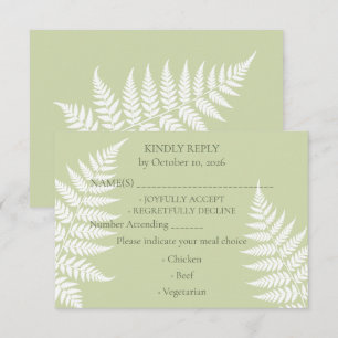 Elegant Pistachio Green White Fern Wedding RSVP Card