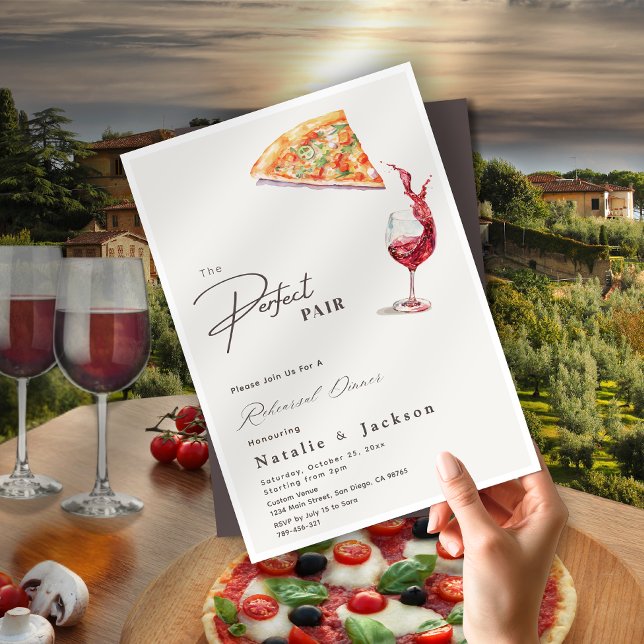 Elegant Pizza & Wine Perfect Pair Rehearsal Dinner Invitation (Elegant Pizza & Wine Perfect Pair Rehearsal Dinner Invitation)