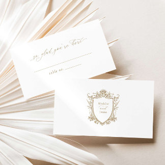 Elegant place card w calligraphy + wedding crest