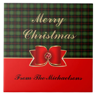 Elegant Plaid and Jewelled Bow with Name Tile