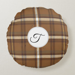 Elegant Plaid Autumn Thanksgiving Round Cushion