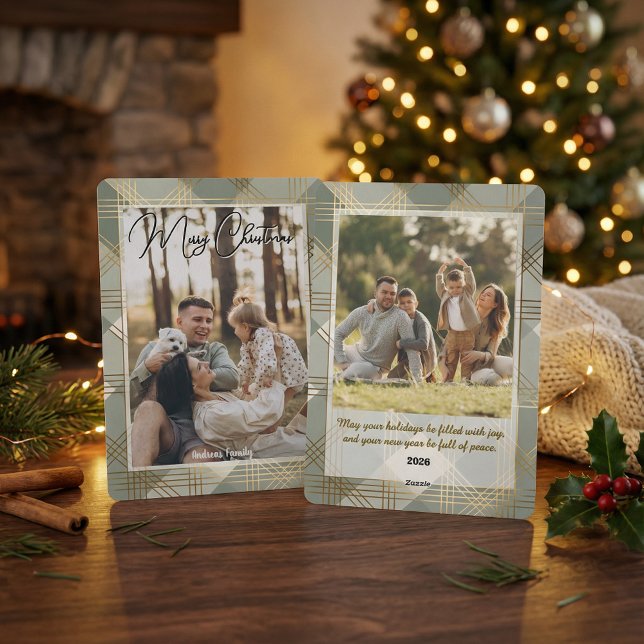 Elegant Plaid Christmas Card with Family Photo (Creator Uploaded)