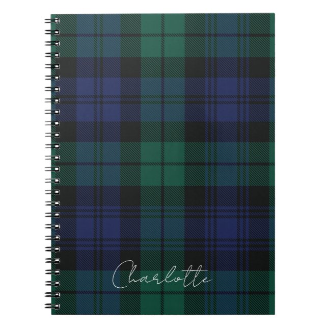 Elegant Plaid Classic Rustic Green Tartan Custom Notebook (Front)