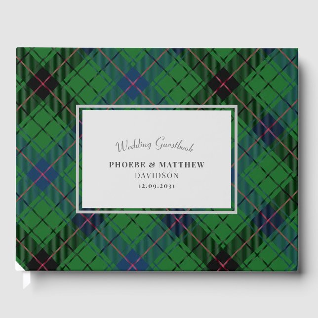 Elegant Plaid Davidson Plaid Green Rustic Tartan Guest Book (Front)