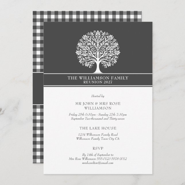 Elegant Plaid Family Reunion Invitation (Front/Back)