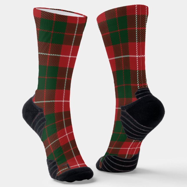 Elegant Plaid Green Red Tartan Socks (Angled)