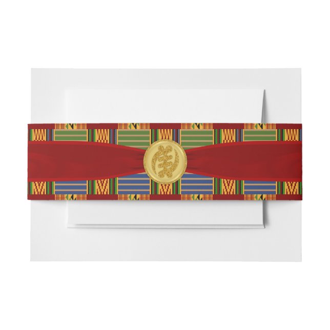 Elegant Plaid Kente Wedding Invitation Belly Band (Front Example)