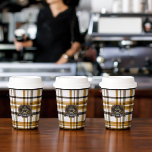 Elegant Plaid Logo   Modern Stylish Business Paper Cups