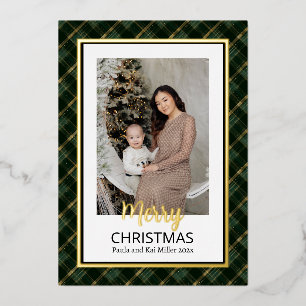 Elegant Plaid Merry Christmas Photo Gold