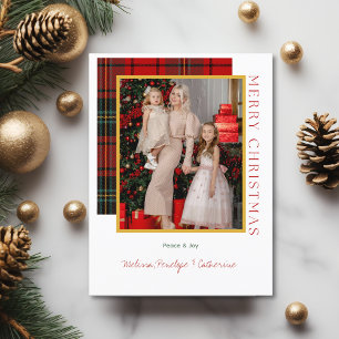 Elegant Plaid Modern Christmas Photo Postcard