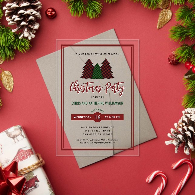 Elegant Plaid Pattern Christmas Tree Holiday Party Acrylic Invitations (Insitu (Holiday))