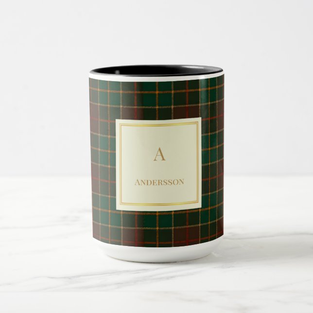 Elegant Plaid Pattern Monogram Custom Mug (Center)