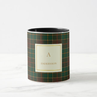 Elegant Plaid Pattern Monogram Custom Name Mug