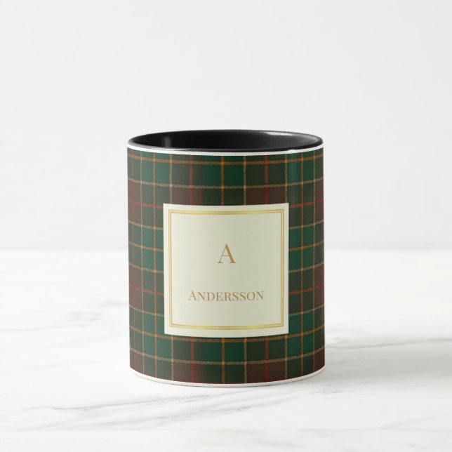 Elegant Plaid Pattern Monogram Custom Name Mug (Center)