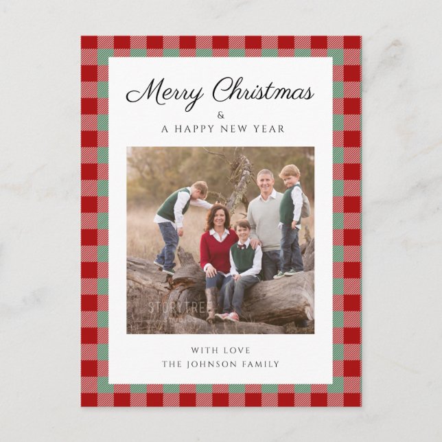 Elegant Plaid Photo Christmas Holiday Postcard (Front)