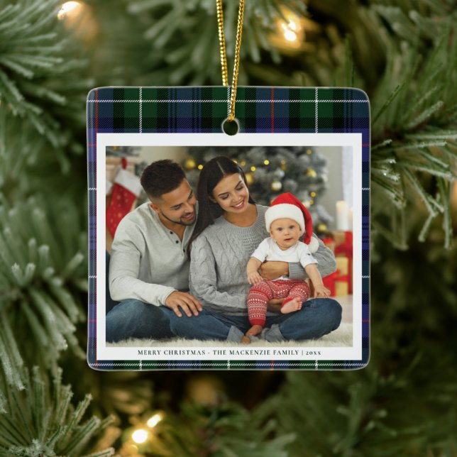 Elegant Plaid Photo MacKenzie Tartan Christmas Ceramic Ornament (Tree)
