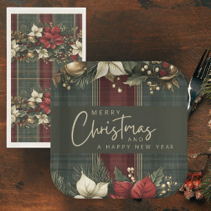 Elegant Plaid & Poinsettias Christmas Holiday Napkin