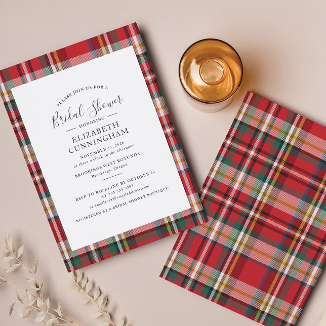 Elegant Plaid Rustic Script Bridal Shower Invitation (Plaid Red Check Bridal Shower Invitation)