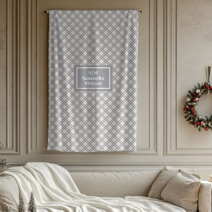 Elegant Plaid Throw Custom Name Pastel Accent Fleece Blanket