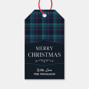 Elegant Plaid watercolor Merry Christmas Gift Tags