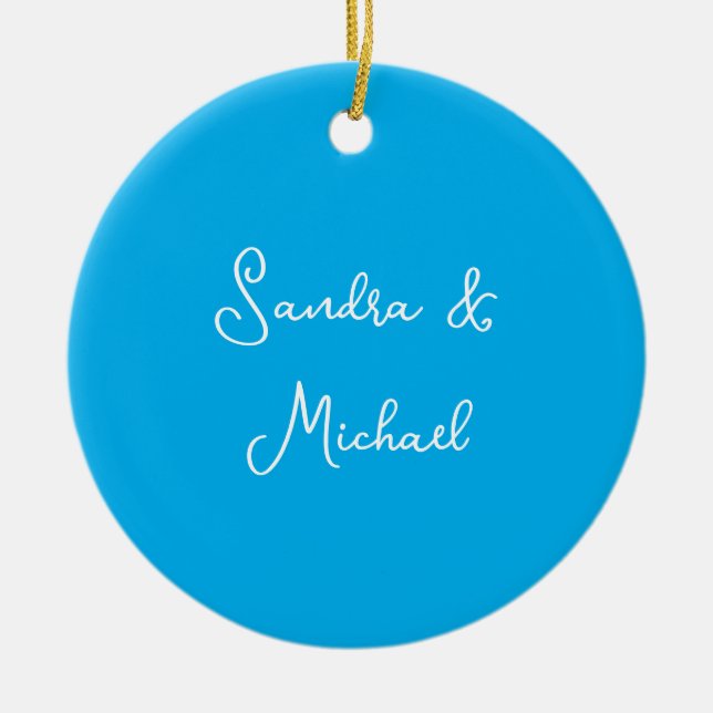 Elegant Plain Azure Blue Personalised Custom Ceramic Tree Decoration (Front)