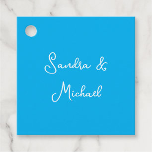 Elegant Plain Azure Blue Personalised Custom Favour Tags