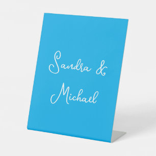 Elegant Plain Azure Blue Personalised Custom Pedestal Sign