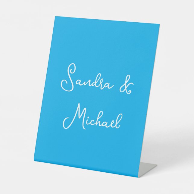 Elegant Plain Azure Blue Personalised Custom Pedestal Sign (Front)