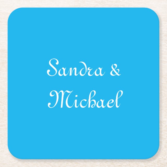 Elegant Plain Azure Blue Personalised Custom Square Paper Coaster (Front)