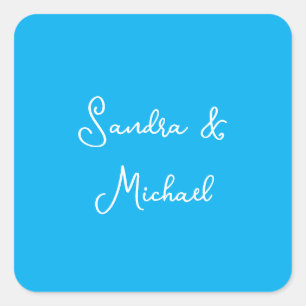 Elegant Plain Azure Blue Personalised Custom Square Sticker