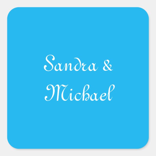 Elegant Plain Azure Blue Personalised Custom Square Sticker (Front)