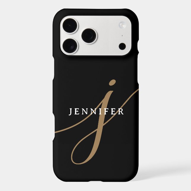 Elegant Plain Black and White Script Monogram (Back)