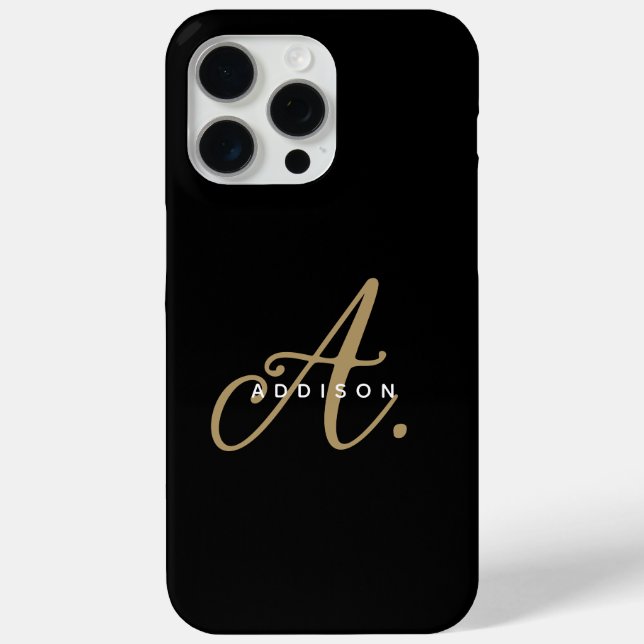 Elegant Plain Black Gold Script Monogram Case-Mate iPhone Case (Back)