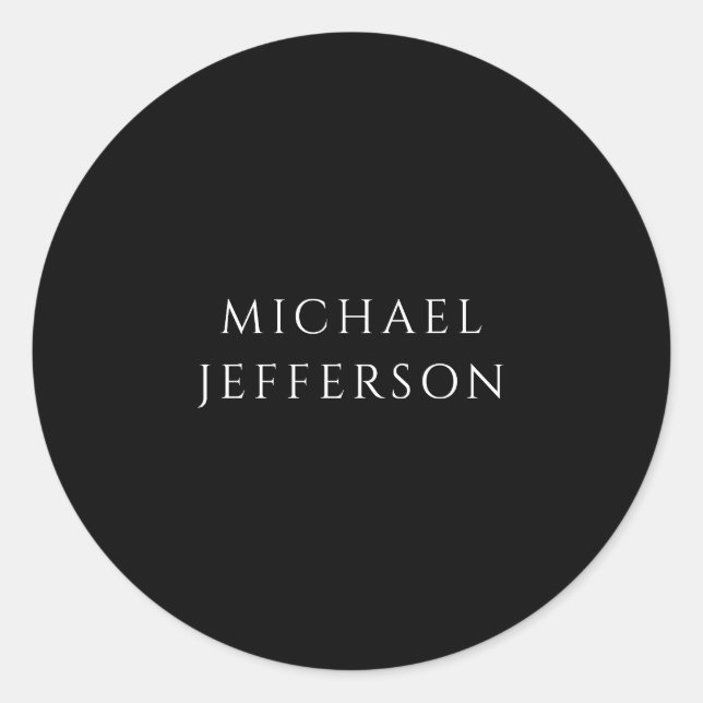 Elegant Plain Black White Personalised Custom Classic Round Sticker (Front)