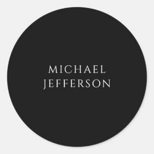 Elegant Plain Black White Personalised Custom Classic Round Sticker