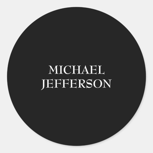 Elegant Plain Black White Personalised Custom Classic Round Sticker (Front)