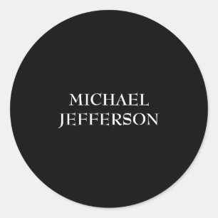 Elegant Plain Black White Personalised Custom Classic Round Sticker