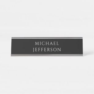 Elegant Plain Black White Personalised Custom Desk Name Plate