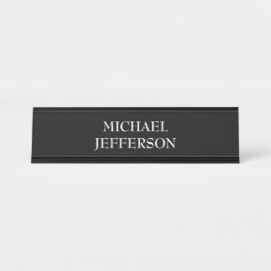 Elegant Plain Black White Personalised Custom Desk Name Plate