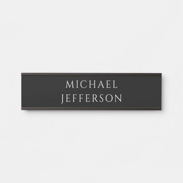 Elegant Plain Black White Personalised Custom Door Sign (Front)