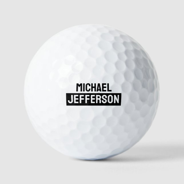 Elegant Plain Black White Personalised Custom Golf Balls (Front)