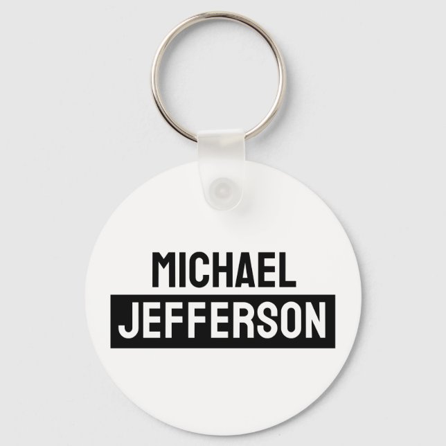 Elegant Plain Black White Personalised Custom Key Ring (Front)