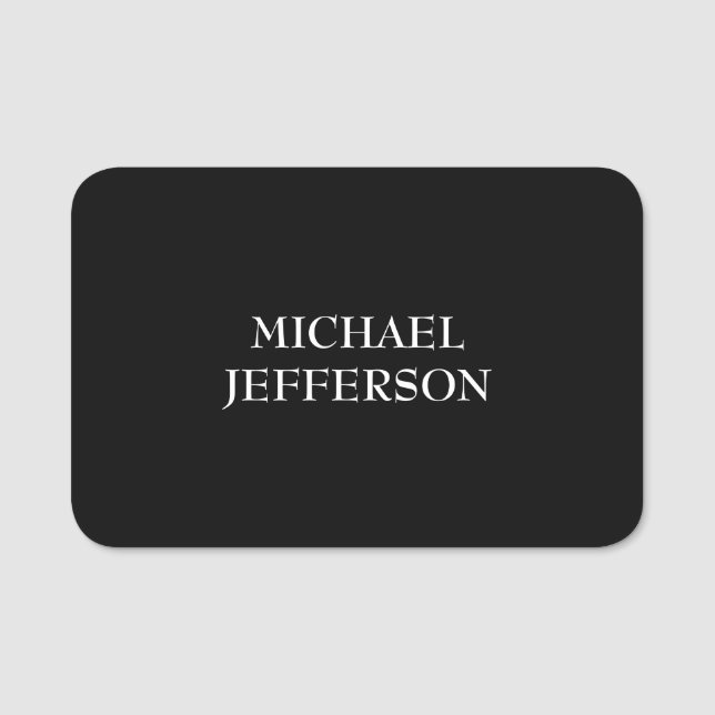 Elegant Plain Black White Personalised Custom Name Tag (Front)