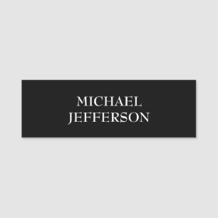 Elegant Plain Black White Personalised Custom Name Tag