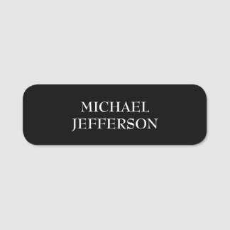 Elegant Plain Black White Personalised Custom Name Tag