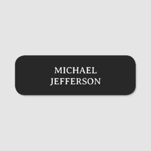 Elegant Plain Black White Personalised Custom Name Tag