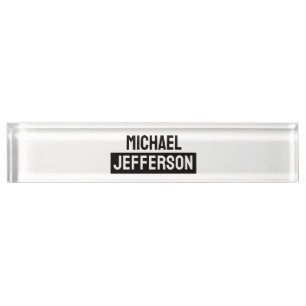 Elegant Plain Black White Personalised Custom Nameplate