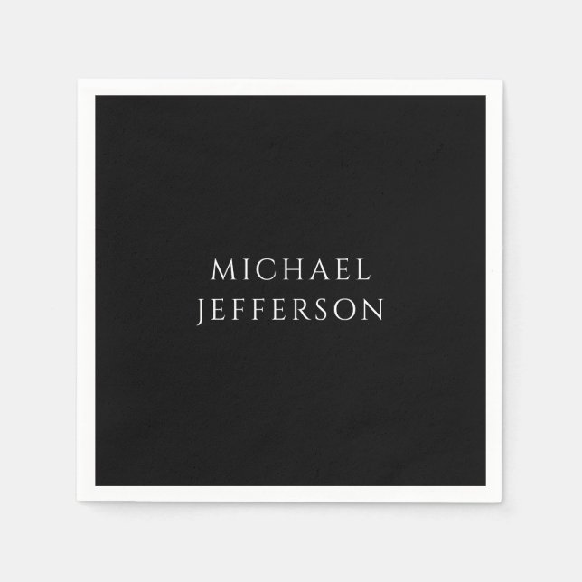 Elegant Plain Black White Personalised Custom Napkin (Front)
