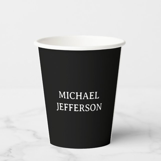 Elegant Plain Black White Personalised Custom Paper Cups (Front)